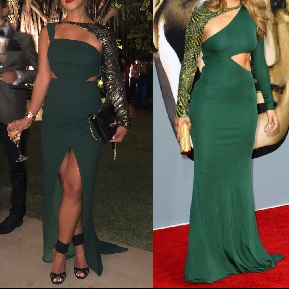 Green Dress with removable custom sleeve.